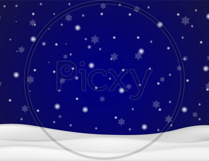Snow falling background with winter landscape. Vector Illustration.