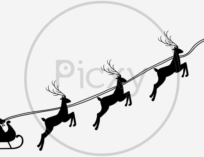 Santa with reindeer silhouette - vector illustration