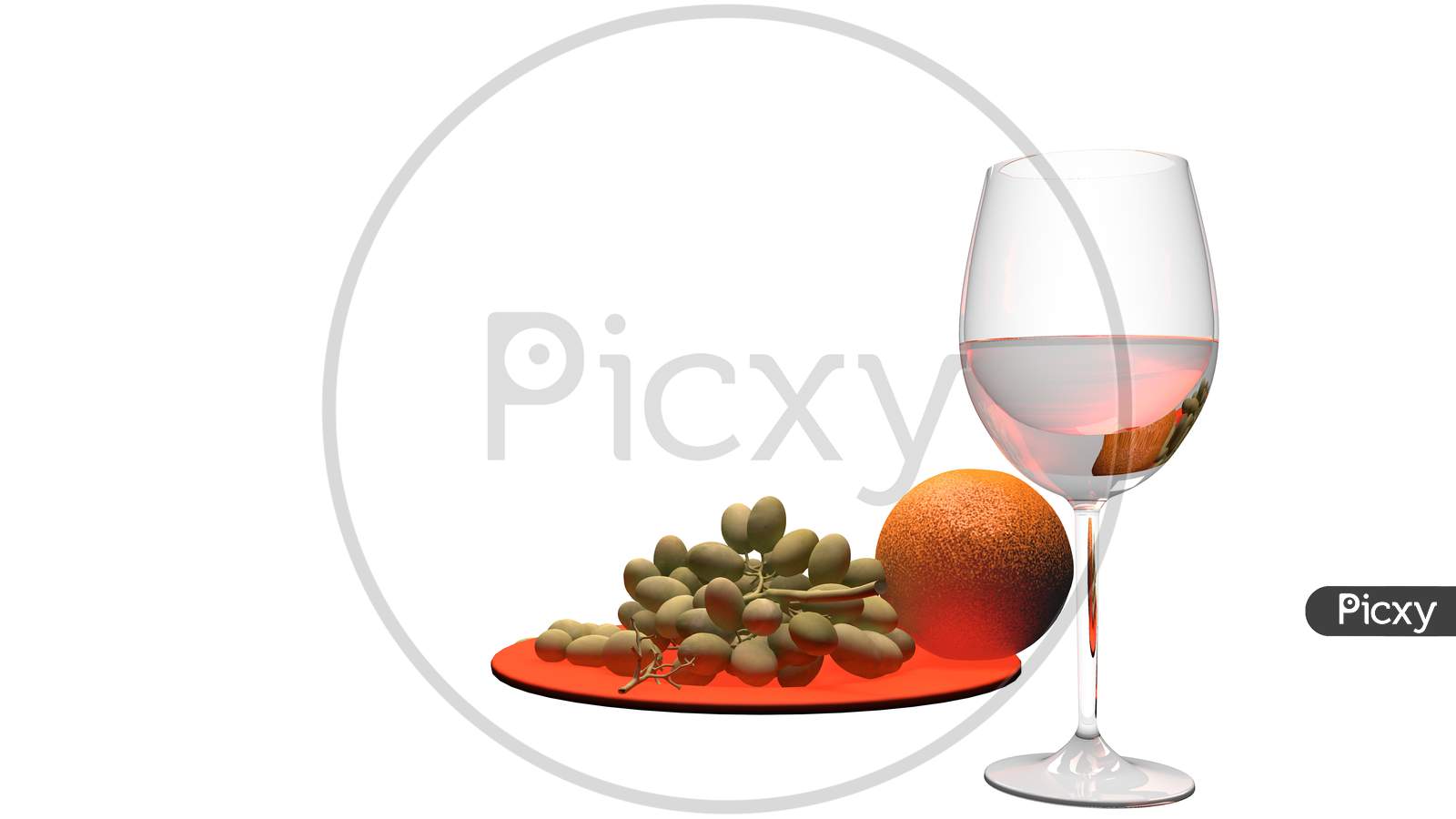 Glass Of Wine With Orange And Bunch Of Grapes Isolated On White Background