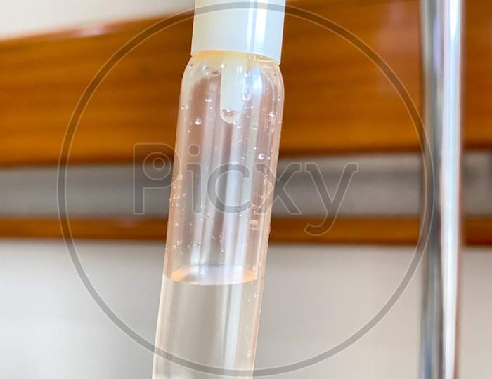 Close Up Of  Drip Liquid Infusion Of Patient In Hospital