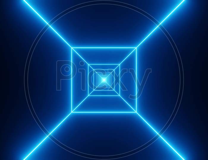 Blue Wireframe Tunnel Fly Through 3D Illustration Background Wallpaper