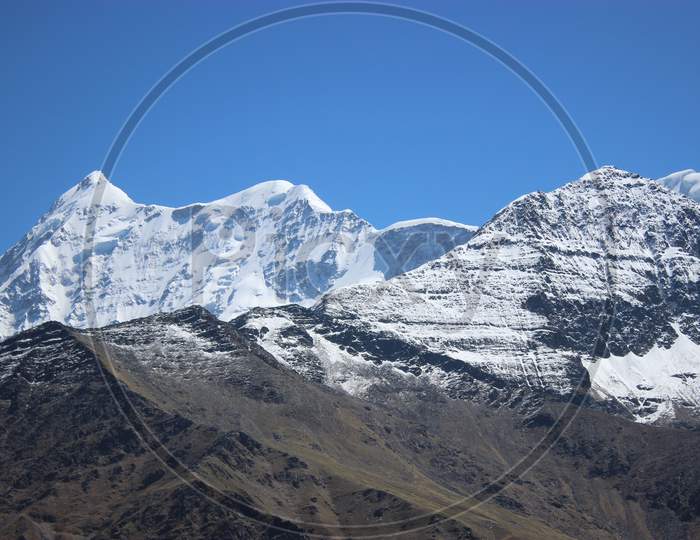 View of a snow covered mountain peak in himalaya.
