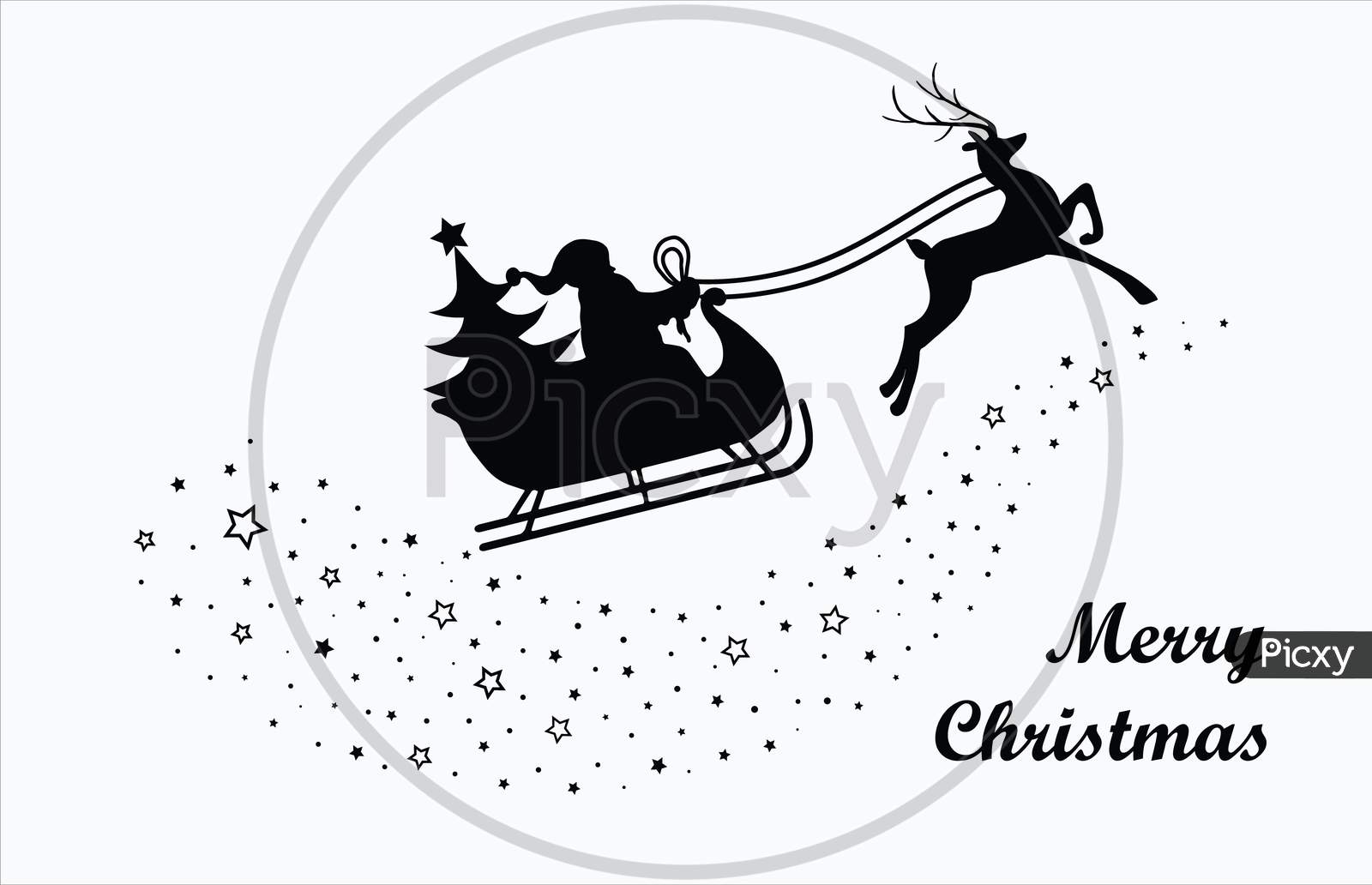 santa claus and reindeer clipart black and white