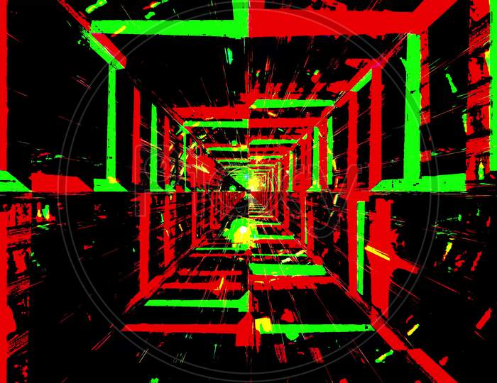 Color Effects Tunnel Green And Red Blinking 3D Illustration Background Wallpaper