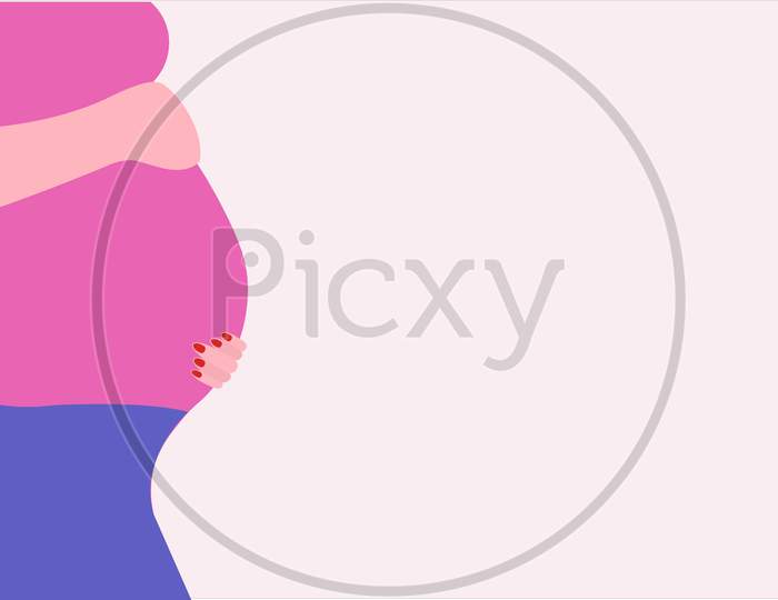 A beautiful young pregnant woman taking care of her baby. Space for text. Minimalistic design, flat vector illustration