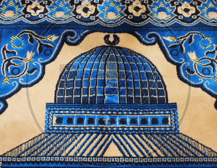 High Angle View Of Lovely Prayer Mat Or Prayer Rug For Muslims