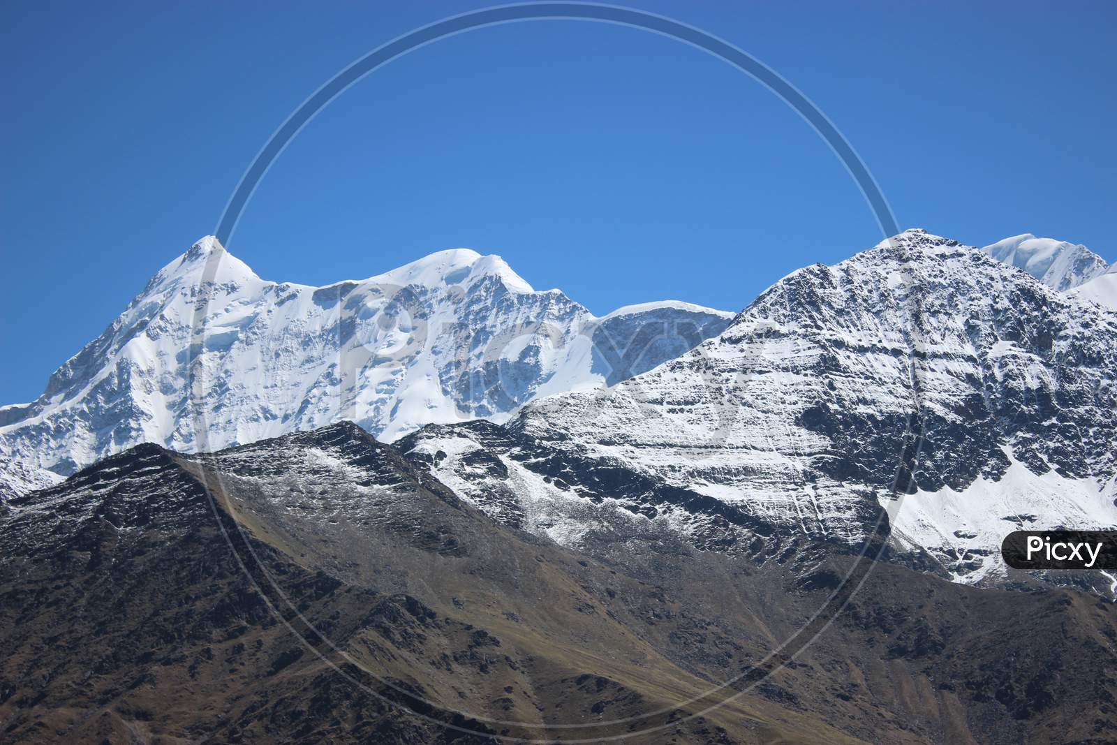 View of a snow covered mountain peak in himalaya.