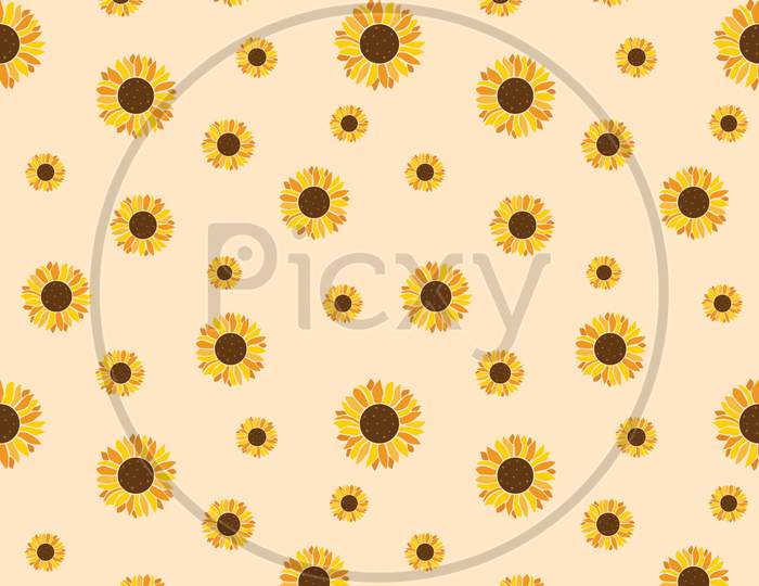 Vector seamless pattern of sunflower on a yellow background. T-shirt print, fashion print design, kids wear, greeting and invitation card.