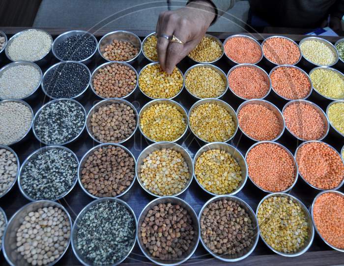 Guwahati: Pulses Are Kept On Display For Sale In A Shop In Guwahati, Saturday, Feb 1, 2020. Finance Minister Nirmala Sitharaman Presented The Union Budget In Parliament Today.