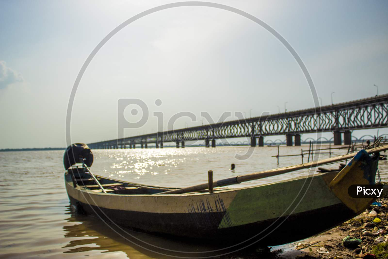 Lone Fishing Boat on Godavari River Bank in  Rajahmundry