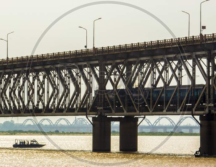 Railway Bridge Over Godavari river  In Rajahmundry