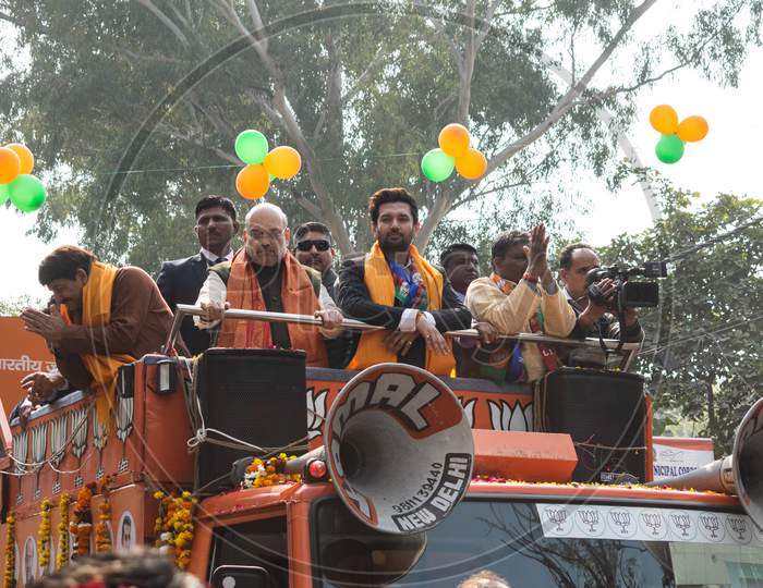 Bharatiya Janata Party Leaders Home minister Amit Shah, MP Manoj Tiwari campaigning for Delhi Assembly Election 2020