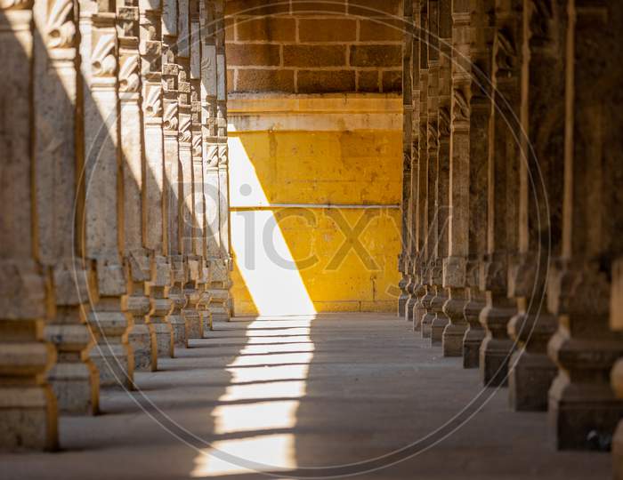 Architecture Of Sri Brihadeeswara Temple Or Big Temple In Tanjavur With Pillars