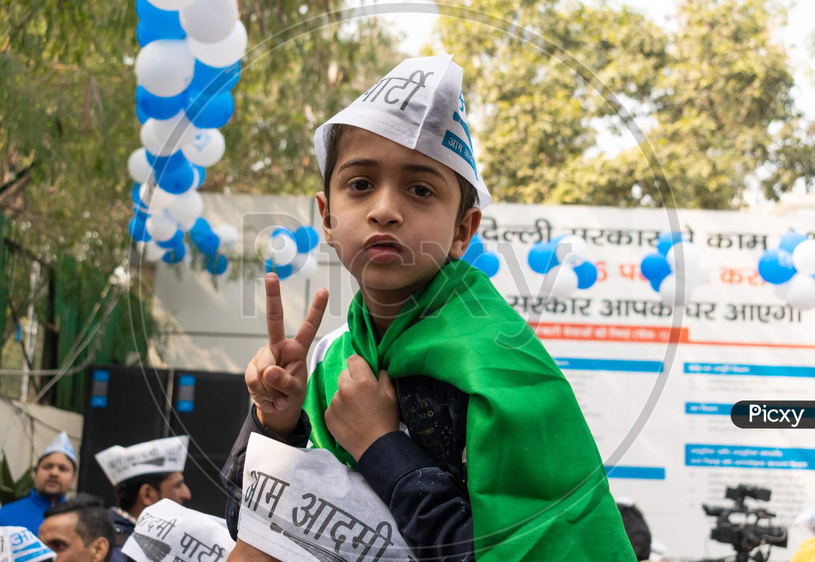 Aam Aadmi Party AAP supporters celebrating victory in Delhi Assembly Election 2020