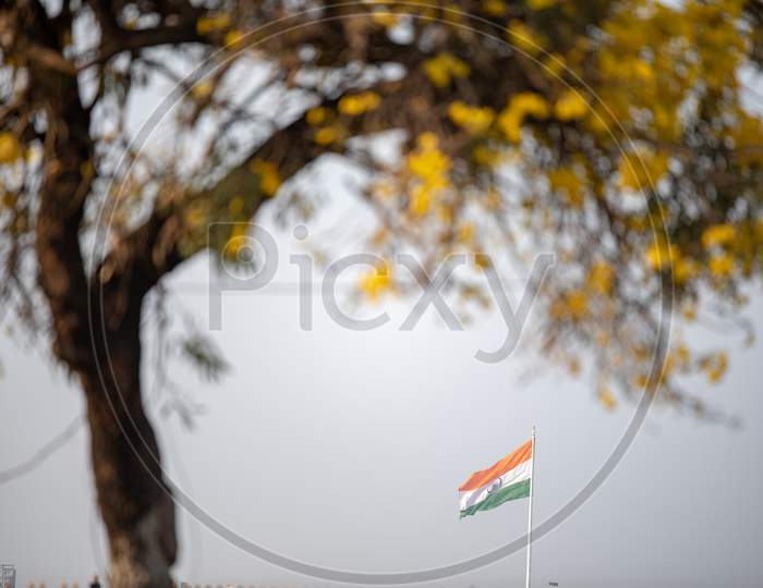 Indian Flag waving in the air