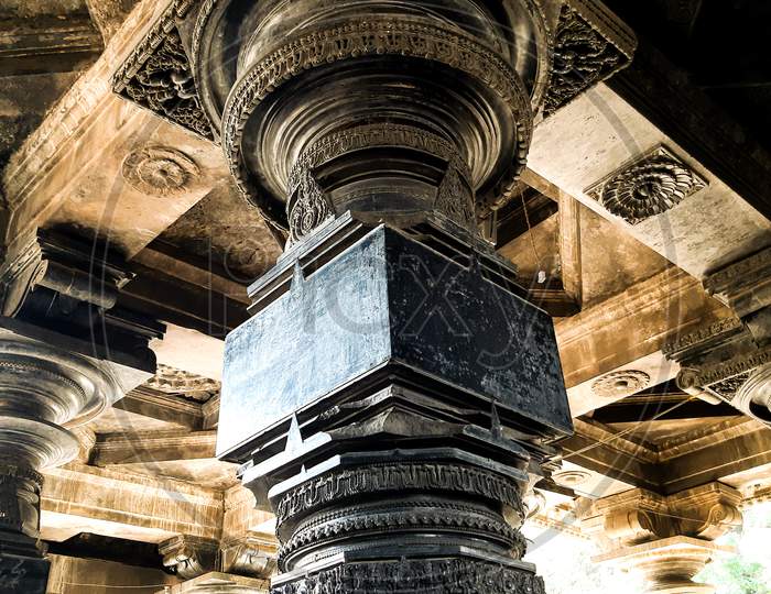 Pillars Of Thousand Pillar Temple in Warangal