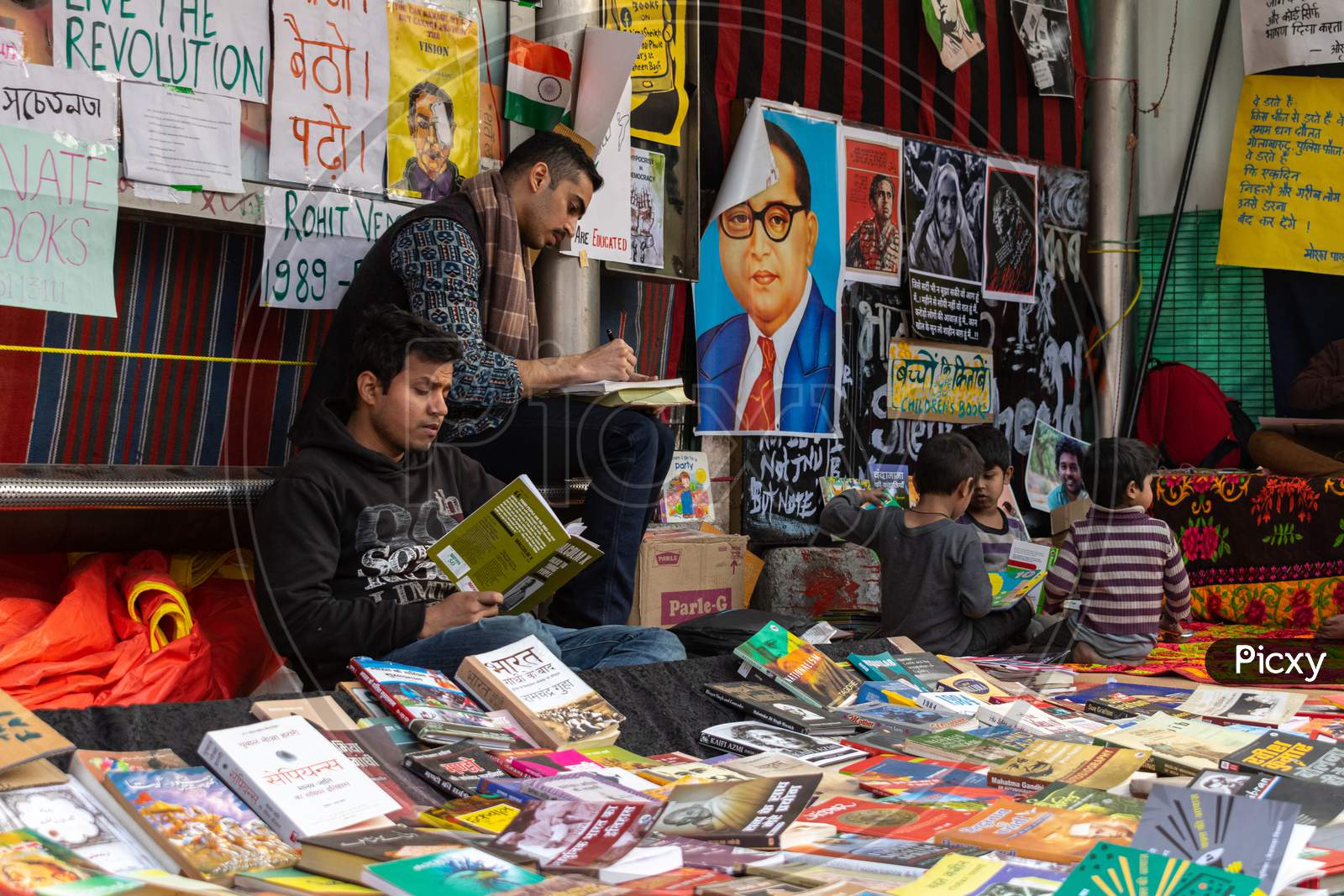 A library setup by protesters at Shaheen Bagh, protesting against Citizenship Amendment Act Caa National Register Of Citizens Nrc And National Population Register Npr