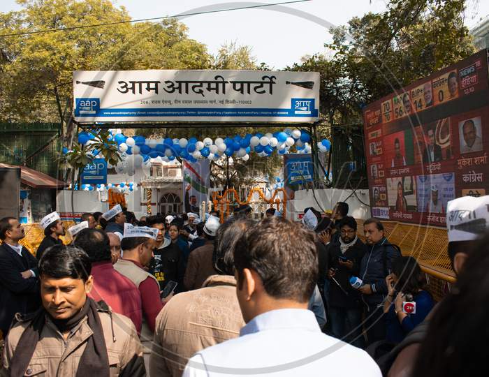 Aam Aadmi Party Office decorated on the result day of Delhi Assembly Election 2020