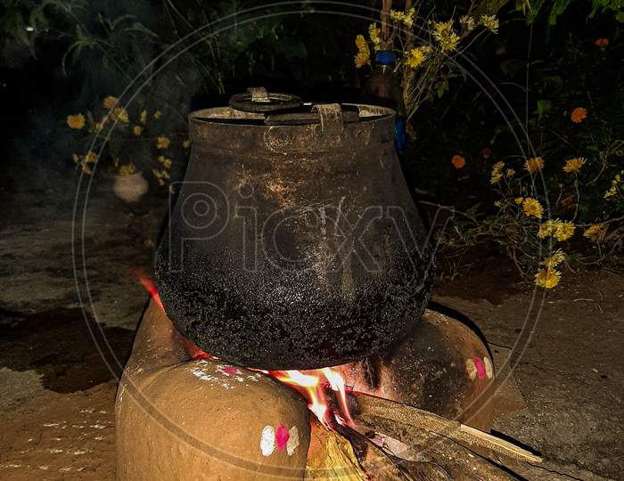 Traditional Wooden Stove In Rural Village Houses