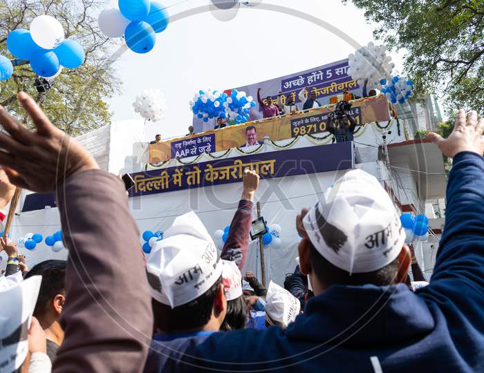Aam Aadmi Party AAP leaders celebrating victory in Delhi Assembly Election 2020