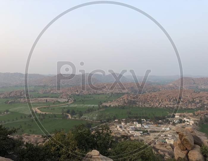 View Of Green Agricultural  Fields From Anjanadri Hill, Hampi