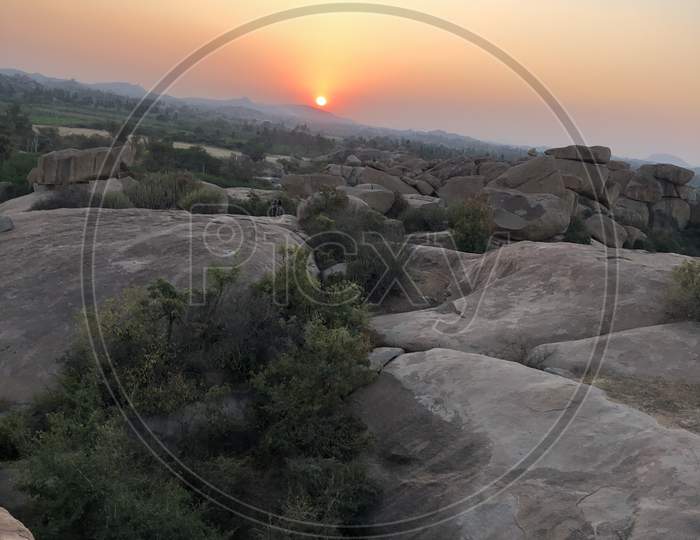 View Of Sunrise From Malyavantha Hill Top , Hampi