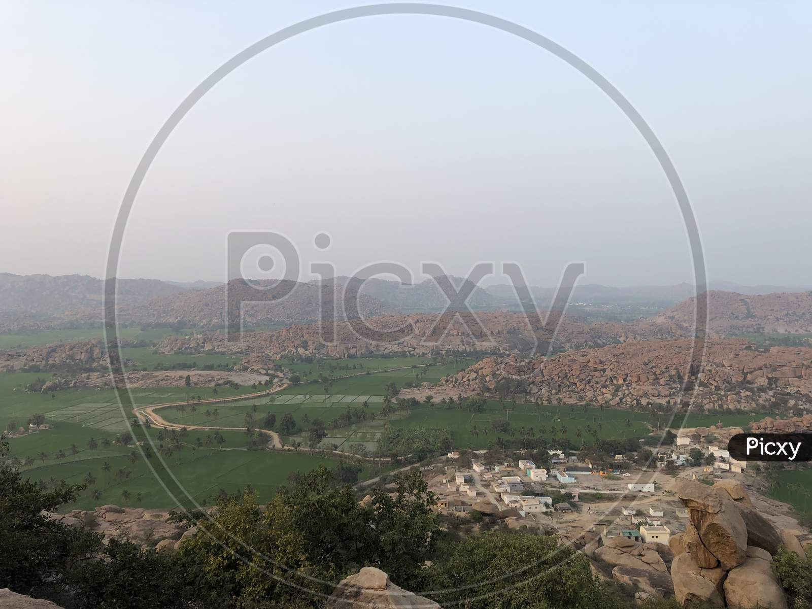View Of Green Agricultural  Fields From Anjanadri Hill, Hampi