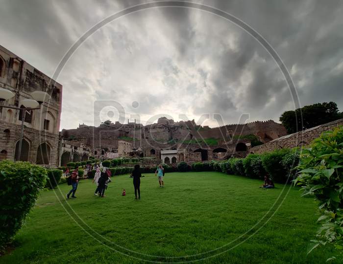Fort in cloudy sky