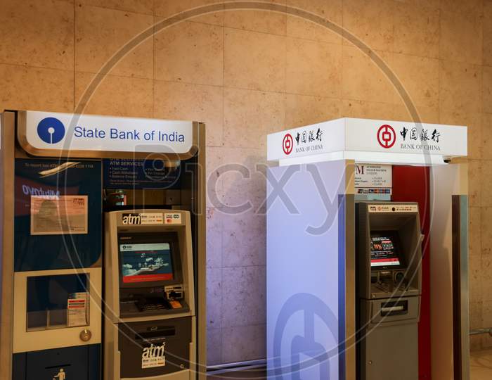 Bank of China and State bank of India ATM Kisoks At Changi Airport , Singapore