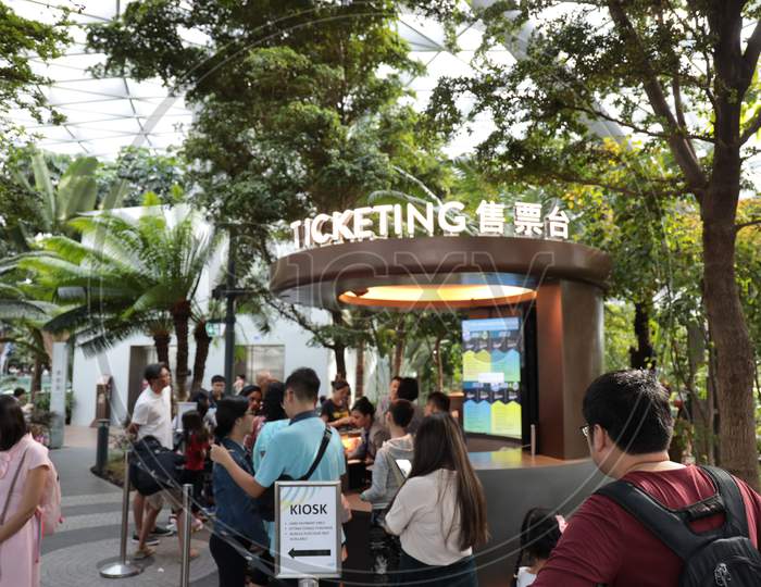 Ticketing Kisok At Canopy Bridge For Vortex Water Falls in Changi Airport , Singapore
