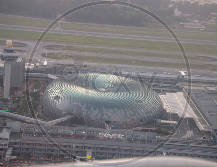 Aerial View Of Singapore Changi  Airport From Flight Window