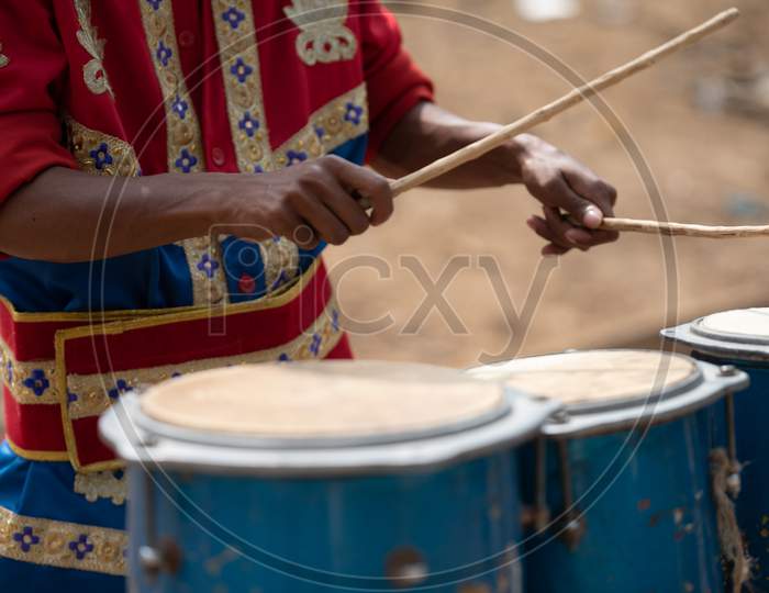 Musical Band  Playing Drums  At an Indian Wedding  Ceremony