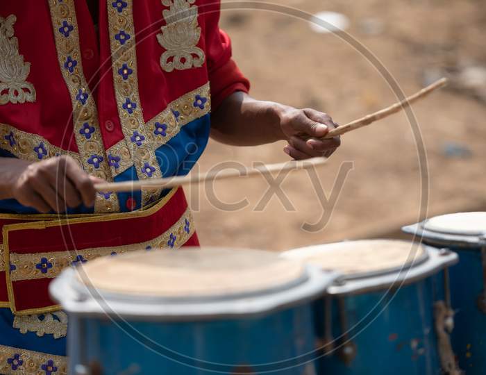 Musical Band  Playing Drums and Trumpheter At an Indian Wedding  Ceremony