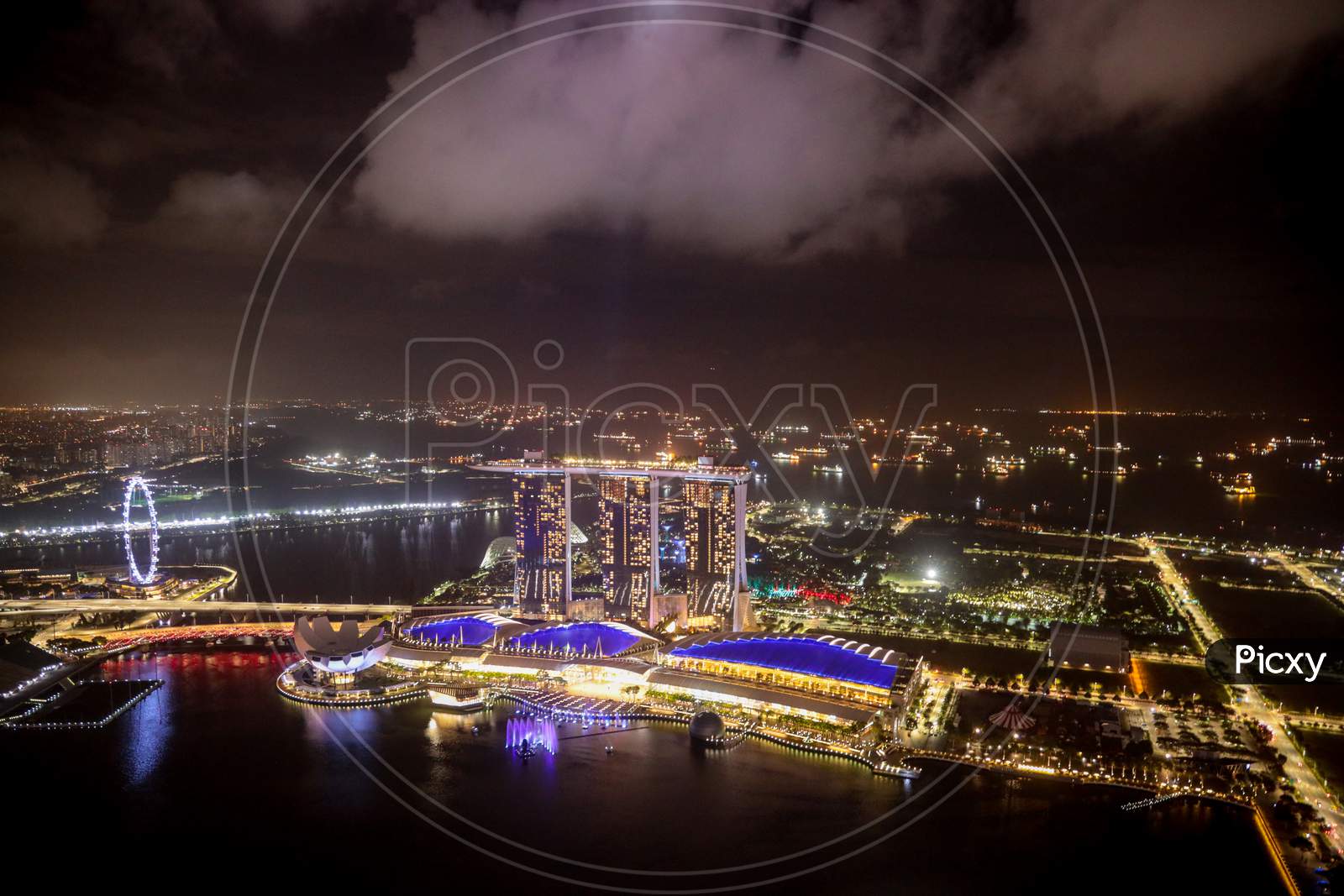 Aerial View Of Marina Bay Sands With Night Cityscape  During  New Year Celebrations  In Singapore