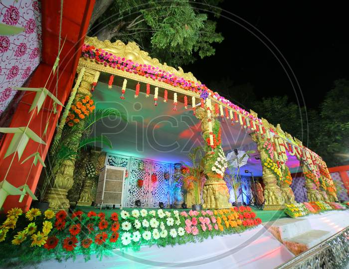 Decorated Stages At an Indian  Wedding Ceremony