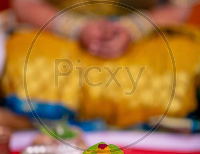 Traditional Pooja Plates At South Indian Hindu Wedding