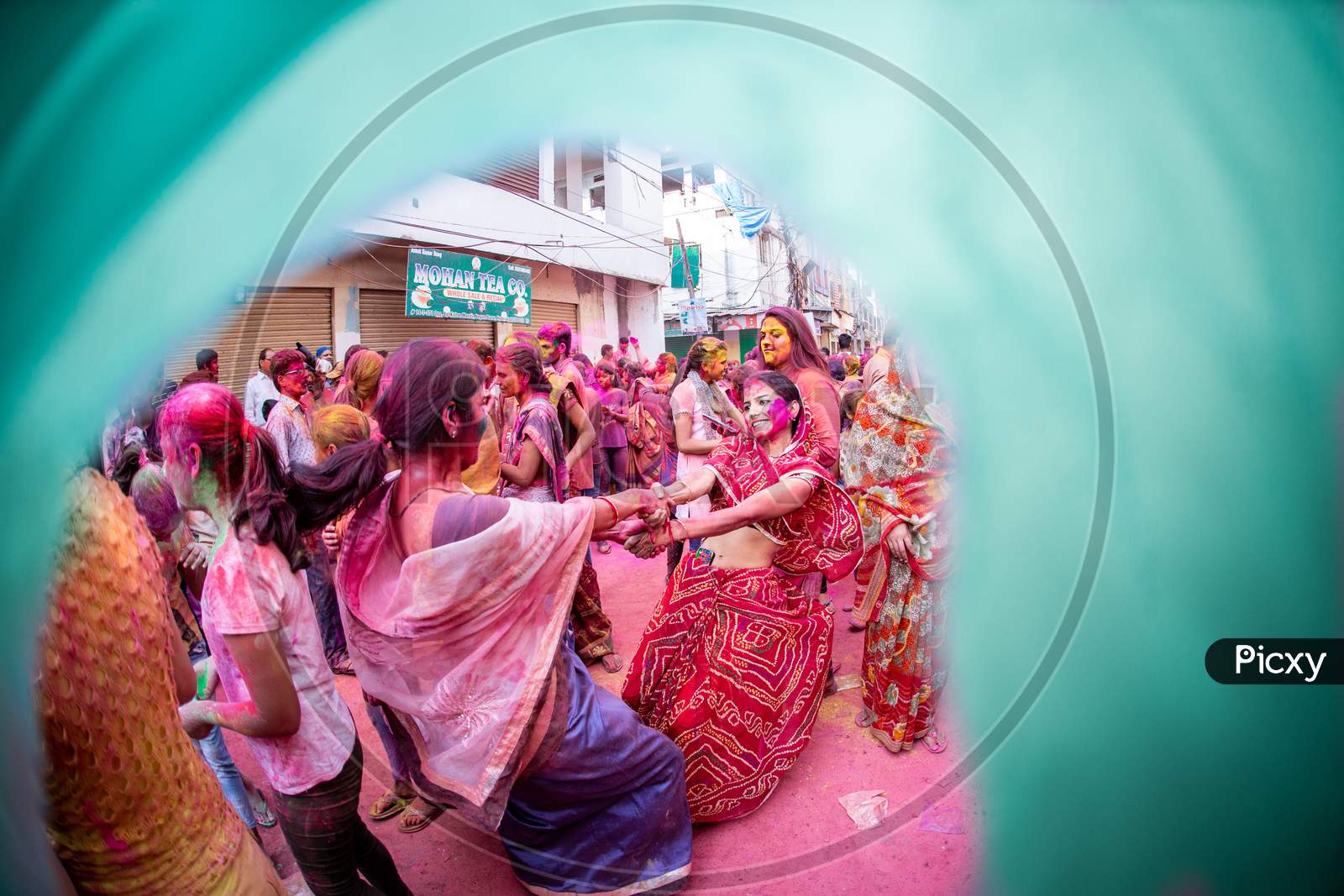 Indian girls celebrating Holi festival