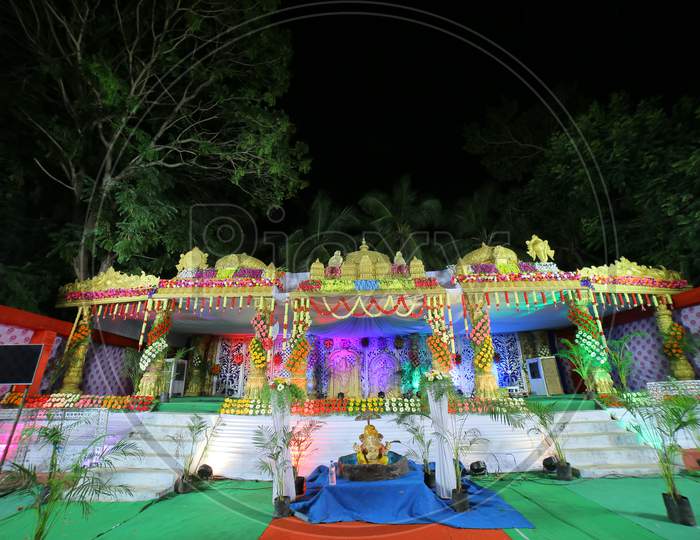 Decorated Stages At an Indian  Wedding Ceremony