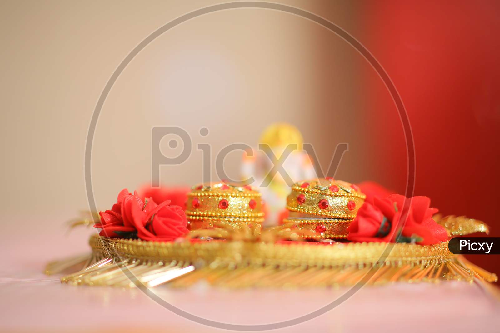 Indian Traditional Pooja Plates At An Hindu Wedding Ceremony