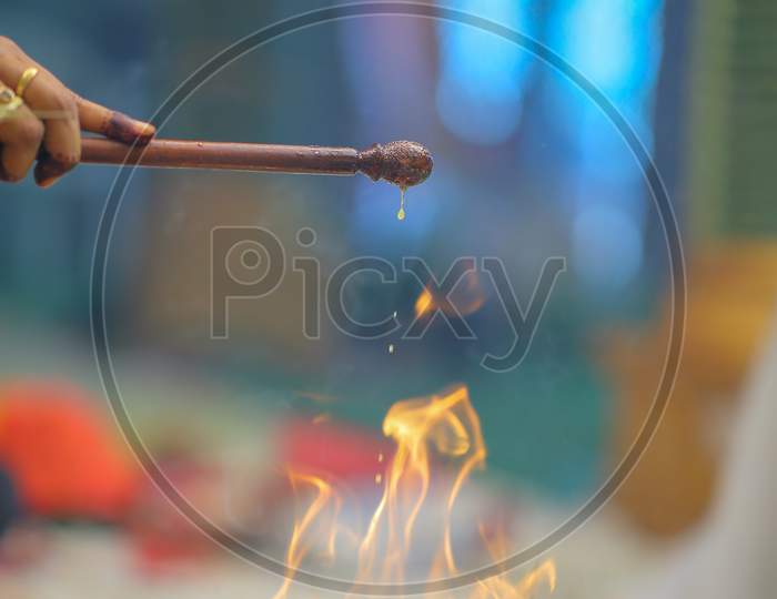 Homam In  South Indian Wedding As a Ritual  Performing at Wedding Ceremony