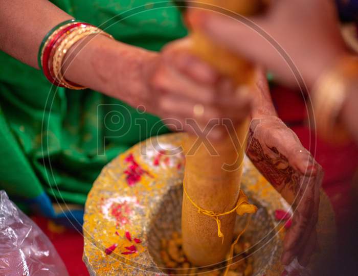 Turmeric Root Attrition At South Indian Bramhin Wedding  During Wedding Ceremony