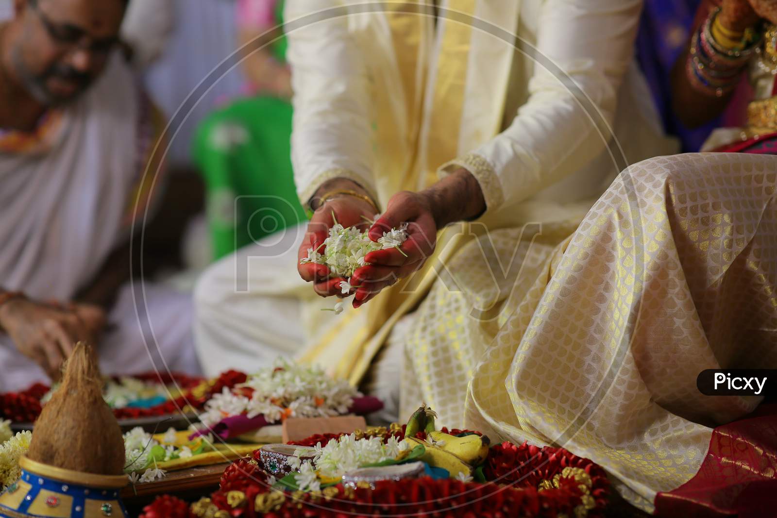 Traditional Rituals At An South Indian Hindu Marriage Or Wedding Ceremony