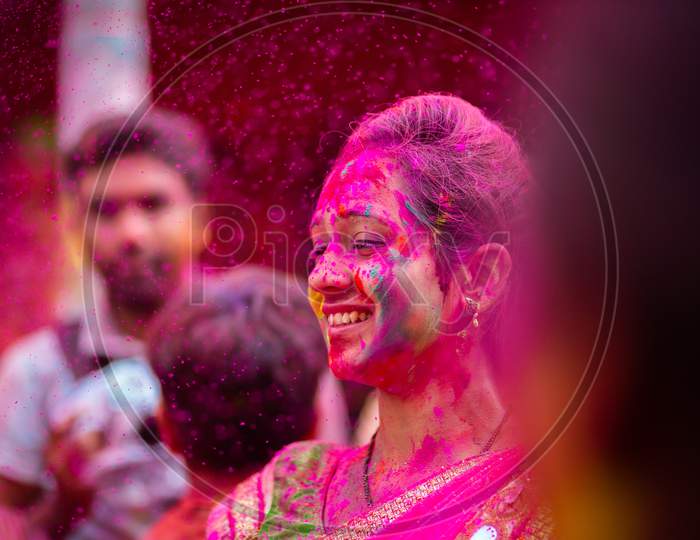 Portrait of Indian girl during Holi