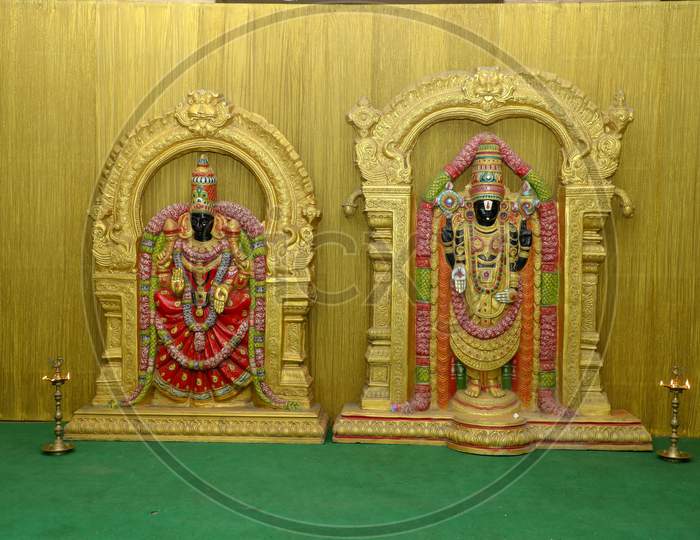 Lord Venkateshwara  Idols  At Hindu Wedding  Stages