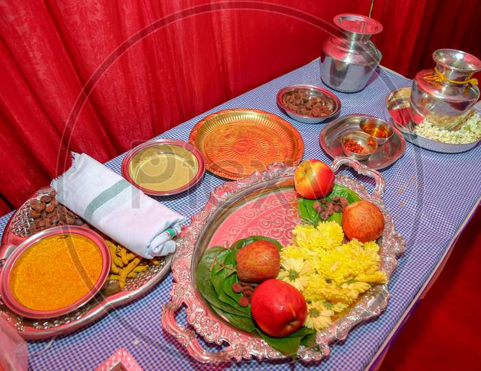 Traditional Pooja Plates At Indian Wedding