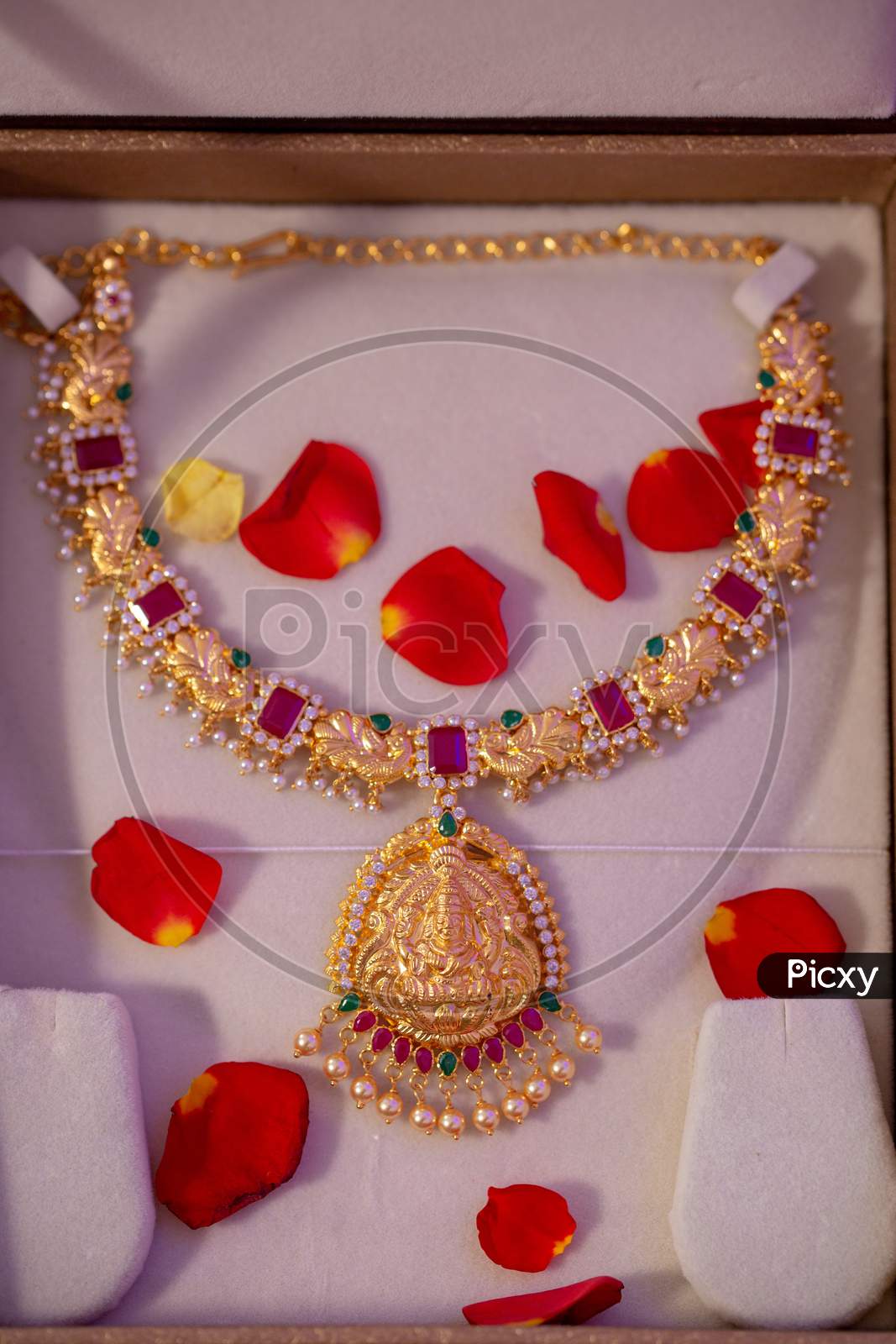 Classic Design  Of An Gold Necklace  Of Bride  At an Indian Wedding  Ceremony