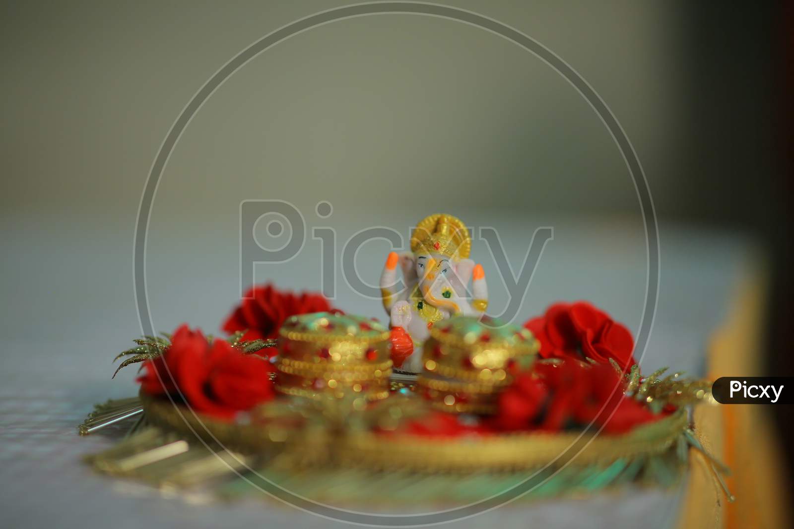 Indian Traditional Pooja Plates At An Hindu Wedding Ceremony