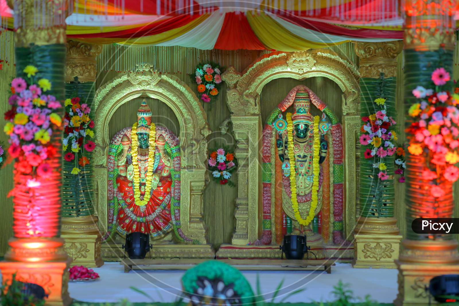 Hindu God Lord Venkateshwara  Statue At South Indian Wedding Stages