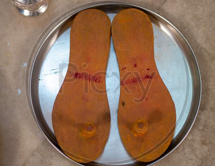 Wooden Slippers or Pavukodlu  At an South Indian Wedding Rituals