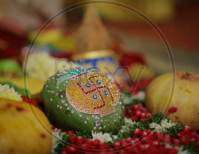 Image of Decorated And Designed Coconut In Indian Hindu Weddings -RF293516-Picxy